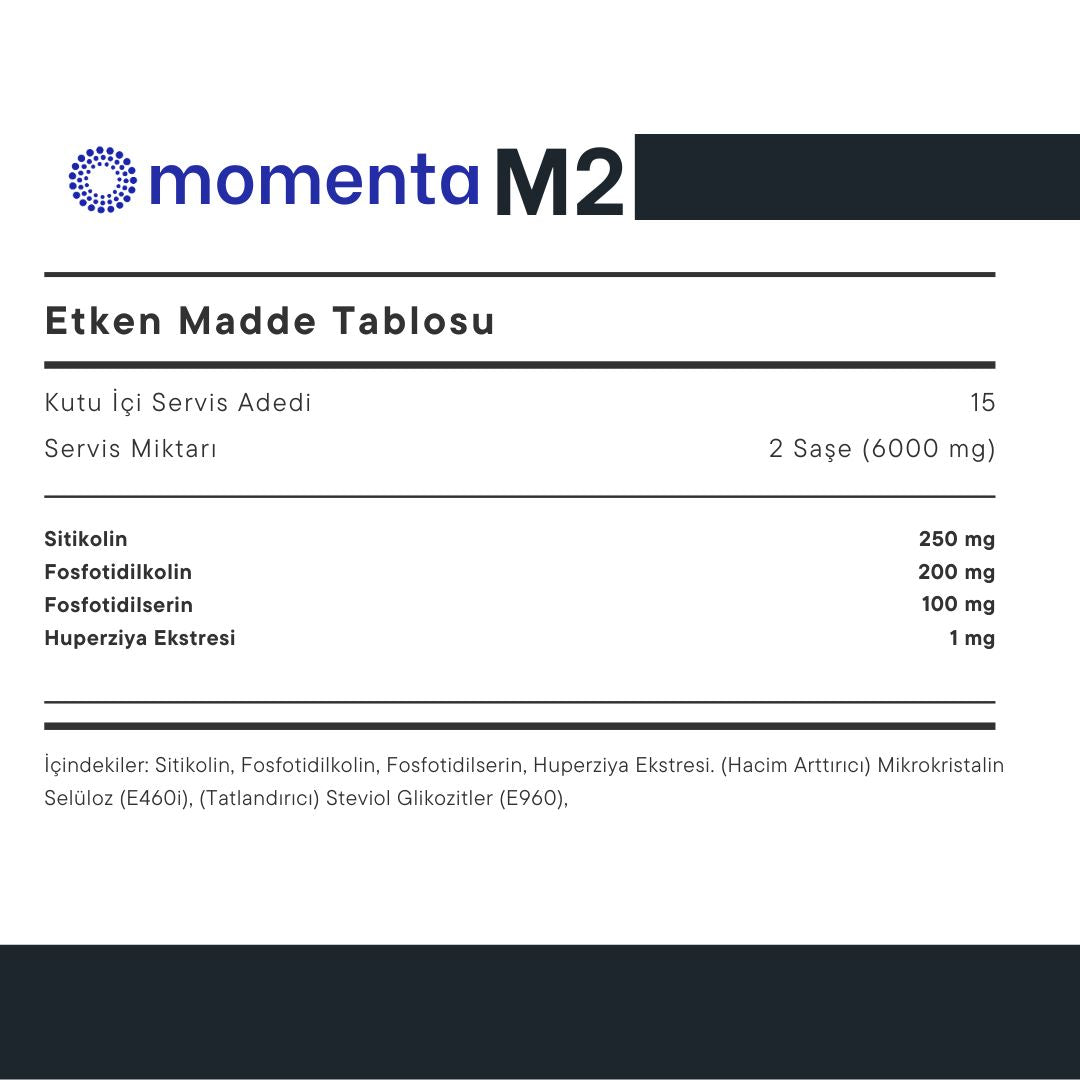 Momenta M2 | Sitikolin, Fosfatidilkolin, Fosfatidilserin | Hafıza ve Öğrenme Fonksiyonlarını Destekleyen Formül